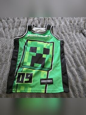 Minecraft Kids Green Creeper Jersey Tank Top